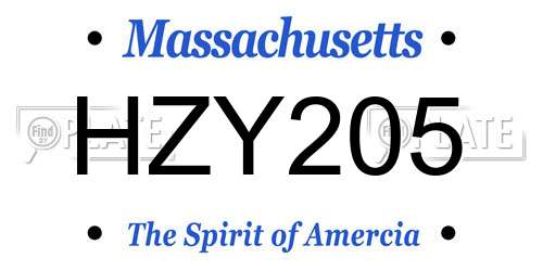 HZY205 Massachusetts License Plate