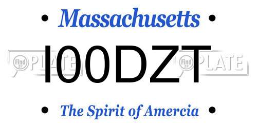 I00DZT Massachusetts License Plate