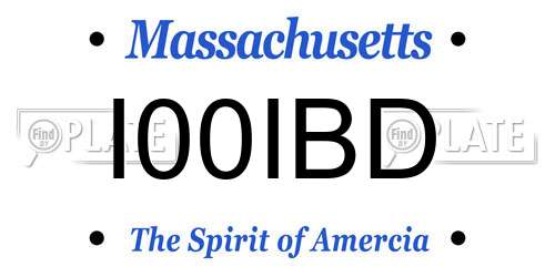 I00IBD Massachusetts License Plate