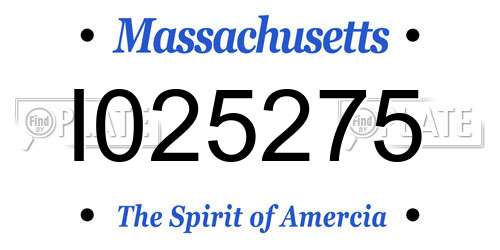 I025275 Massachusetts License Plate