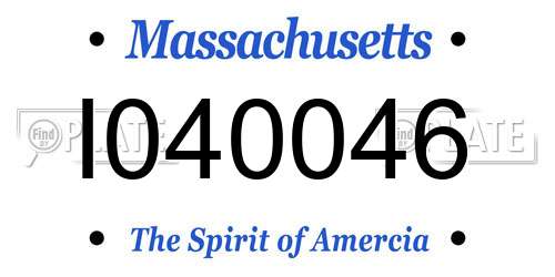 I040046 Massachusetts License Plate
