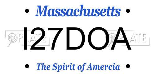 I27DOA Massachusetts License Plate