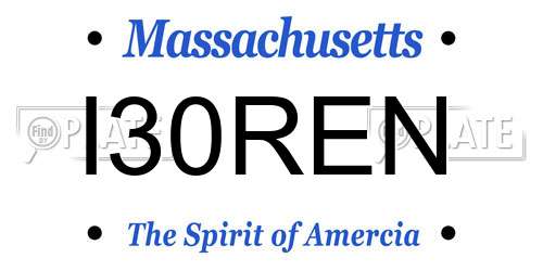 I30REN Massachusetts License Plate