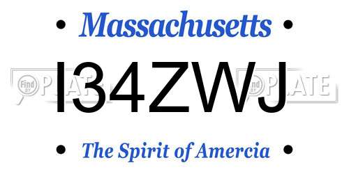 I34ZWJ Massachusetts License Plate