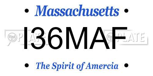 I36MAF Massachusetts License Plate