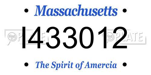 I433012 Massachusetts License Plate