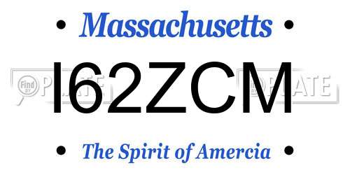 I62ZCM Massachusetts License Plate