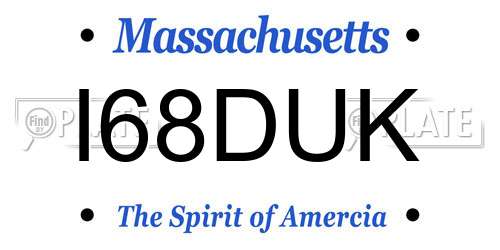 I68DUK Massachusetts License Plate