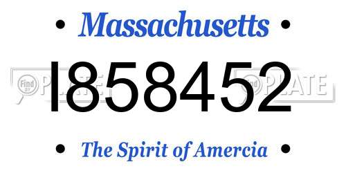 I858452 Massachusetts License Plate