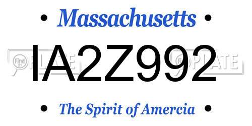 IA2Z992 Massachusetts License Plate