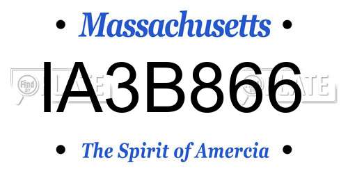 IA3B866 Massachusetts License Plate