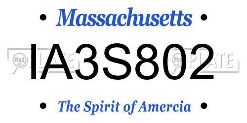 IA3S802 Massachusetts License Plate
