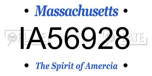 IA56928 Massachusetts License Plate