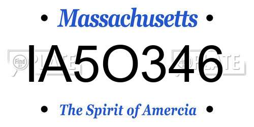 IA5O346 Massachusetts License Plate