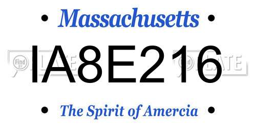 IA8E216 Massachusetts License Plate