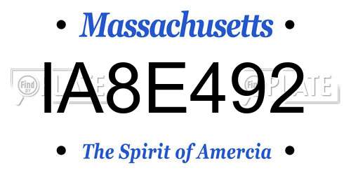IA8E492 Massachusetts License Plate