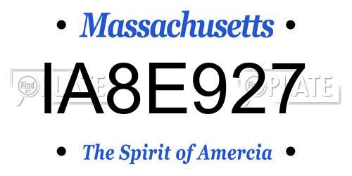 IA8E927 Massachusetts License Plate