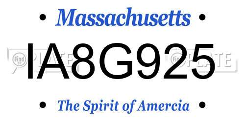 IA8G925 Massachusetts License Plate