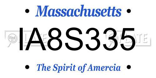 IA8S335 Massachusetts License Plate