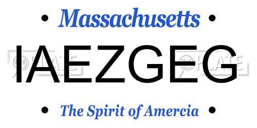 IAEZGEG Massachusetts License Plate