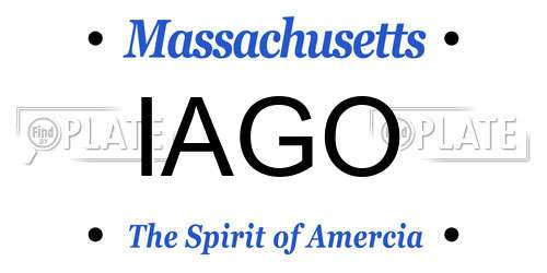 IAGO Massachusetts License Plate