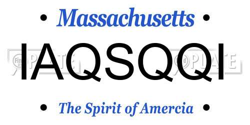 IAQSQQI Massachusetts License Plate