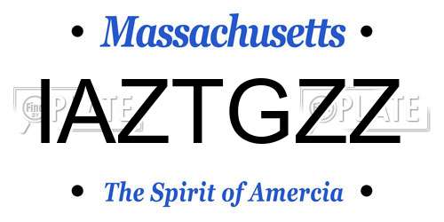 IAZTGZZ Massachusetts License Plate