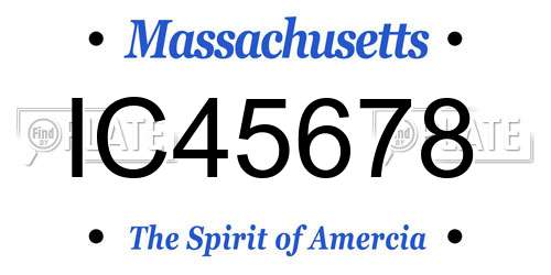 IC45678 Massachusetts License Plate
