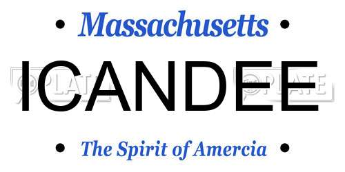 ICANDEE Massachusetts License Plate