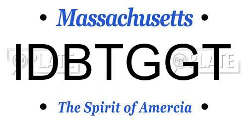 IDBTGGT Massachusetts License Plate