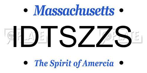 IDTSZZS Massachusetts License Plate
