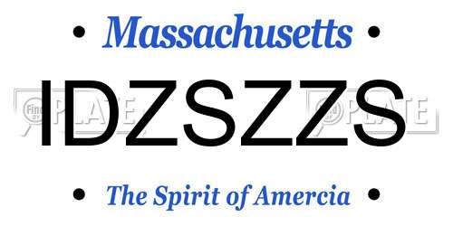 IDZSZZS Massachusetts License Plate