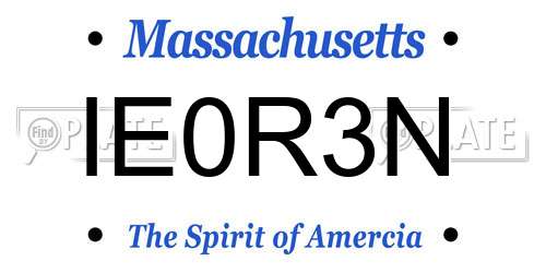 IE0R3N Massachusetts License Plate