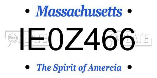 IE0Z466 Massachusetts License Plate