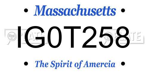 IG0T258 Massachusetts License Plate