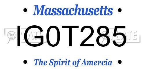 IG0T285 Massachusetts License Plate