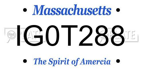 IG0T288 Massachusetts License Plate