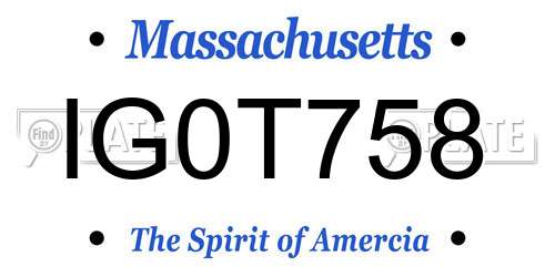 IG0T758 Massachusetts License Plate