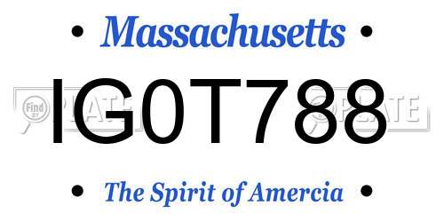 IG0T788 Massachusetts License Plate