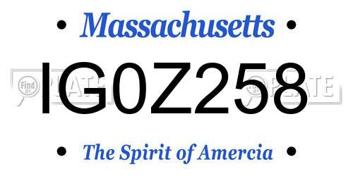 IG0Z258 Massachusetts License Plate