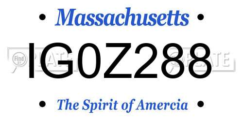 IG0Z288 Massachusetts License Plate
