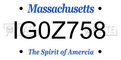 IG0Z758 Massachusetts License Plate