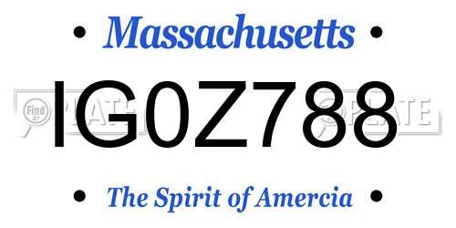 IG0Z788 Massachusetts License Plate