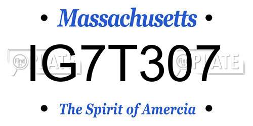 IG7T307 Massachusetts License Plate