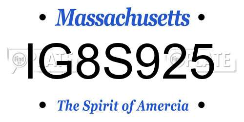 IG8S925 Massachusetts License Plate