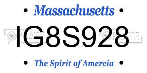IG8S928 Massachusetts License Plate