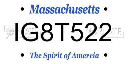 IG8T522 Massachusetts License Plate