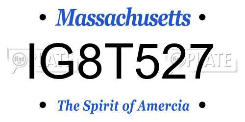 IG8T527 Massachusetts License Plate