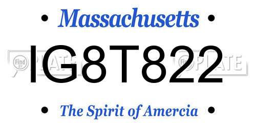 IG8T822 Massachusetts License Plate