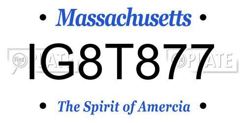 IG8T877 Massachusetts License Plate